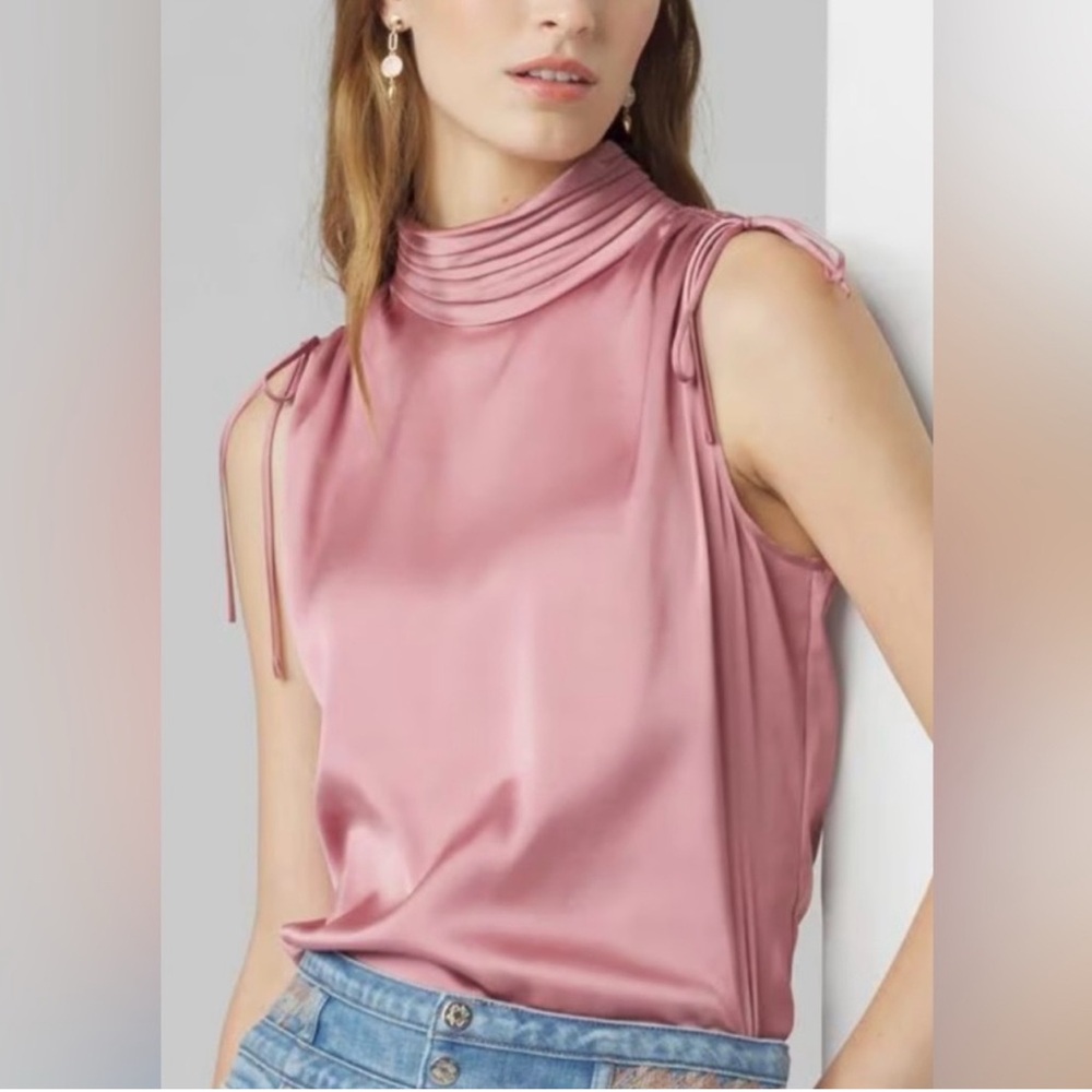 White House Black Market Pink Satin Sleeveless Blouse Size L